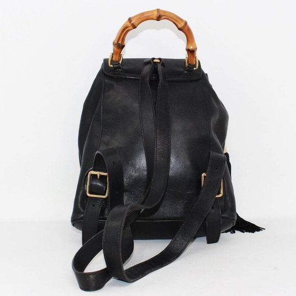 GUCCI #40005 Black Leather Backpack with Bamboo Handle main image 7